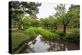 Stream with Lush Greenery and Reflections, Kenrokuen-Eleanor Scriven-Stretched Canvas