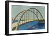 Streamlined Boat under Bridge-null-Framed Art Print
