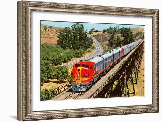 Streamlined Train on Trestle-null-Framed Art Print