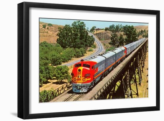 Streamlined Train on Trestle-null-Framed Art Print