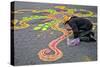 Street Artist Working with Colored Sand, Manhattan, New York Cit-Sabine Jacobs-Stretched Canvas