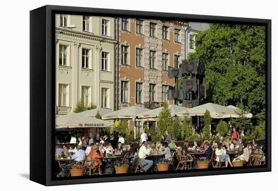 Street Cafe, Doma Square, Riga, Latvia, Baltic States-Gary Cook-Framed Stretched Canvas