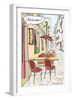 Street Cafe In Old Town Sketch Illustration-Selenka-Framed Art Print