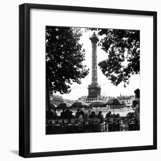 Street Cafe in the Rain, Colonne de Juillet, c1955-Paul Almasy-Framed Giclee Print