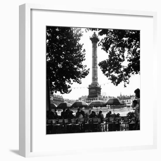 Street Cafe in the Rain, Colonne de Juillet, c1955-Paul Almasy-Framed Giclee Print