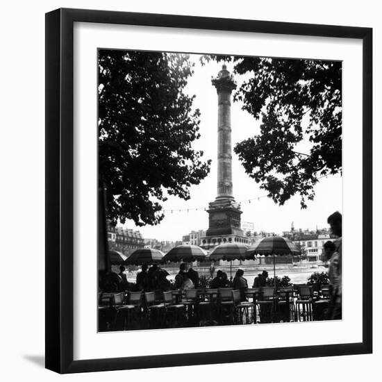 Street Cafe in the Rain, Colonne de Juillet, c1955-Paul Almasy-Framed Giclee Print