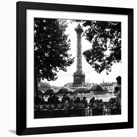 Street Cafe in the Rain, Colonne de Juillet, c1955-Paul Almasy-Framed Giclee Print