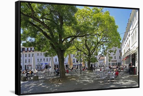 Street cafe on St. Johanner Markt Square in the Old Town, Saarbrucken, Saarland, Germany, Europe-Hans-Peter Merten-Framed Stretched Canvas