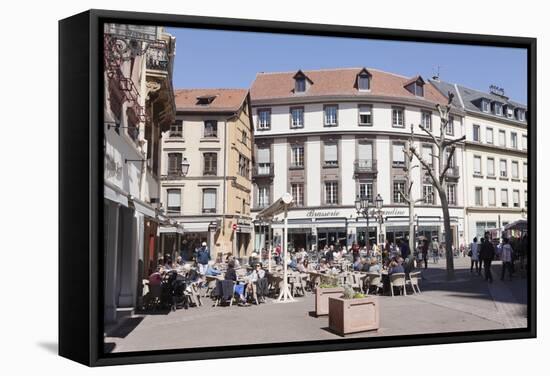 Street Cafe, Place De La Cathedrale, Colmar, Alsace, France, Europe-Markus Lange-Framed Stretched Canvas