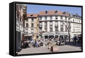 Street Cafe, Place De La Cathedrale, Colmar, Alsace, France, Europe-Markus Lange-Framed Stretched Canvas