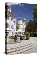 Street Cafe, St. Johann Church, Donaueschingen, Black Forest, Baden Wurttemberg, Germany-Markus Lange-Stretched Canvas