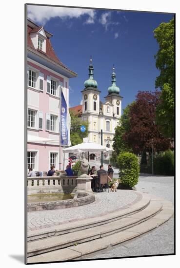 Street Cafe, St. Johann Church, Donaueschingen, Black Forest, Baden Wurttemberg, Germany-Markus Lange-Mounted Photographic Print