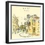 Street Corner in Budapest City, Hungary, Eastern Europe. Colored Architecture Drawing. Travel Sketc-babayuka-Framed Art Print