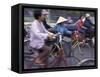 Street Crowded with Bicycles and Motorbikes, Saigon, Vietnam-Keren Su-Framed Stretched Canvas
