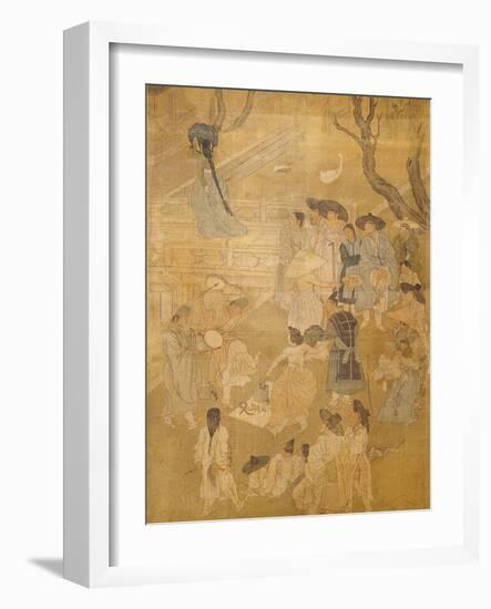 Street Dancers, from Genre Scenes, 8 Panel Screen, Ink and Colour on Silk, Korea, Detail-Hong-Do Kim-Framed Giclee Print