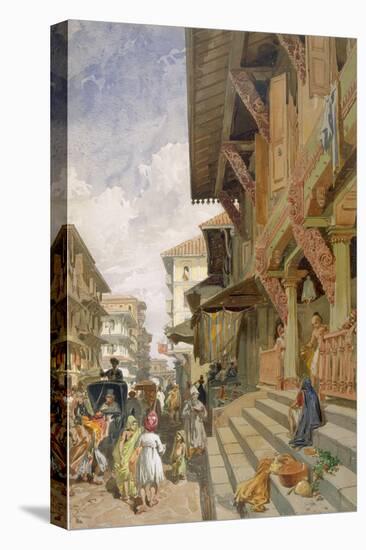 Street in Bombay, from 'India Ancient and Modern', 1867 (Colour Litho)-William 'Crimea' Simpson-Stretched Canvas