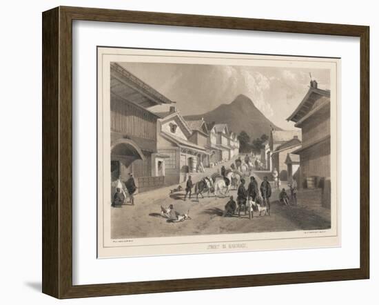 Street in Hakodadi, Litho by Sarony and Co., 1855-Peter Bernhard Wilhelm Heine-Framed Giclee Print