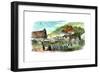 Street in Hakodate, and Funeral Procession, Japan, 1856-null-Framed Giclee Print