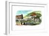 Street in Hakodate, and Funeral Procession, Japan, 1856-null-Framed Giclee Print