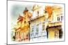 Street In Old Part Of Prague Made In Artistic Watercolor Style With Texture-Timofeeva Maria-Mounted Art Print