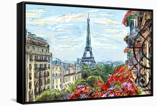 Street in Paris - Illustration-ZoomTeam-Framed Stretched Canvas