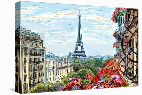 Street in Paris - Illustration-ZoomTeam-Stretched Canvas