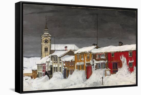 Street in Roros in Winter, 1903 (Oil on Canvas)-Harald Oscar Sohlberg-Framed Stretched Canvas