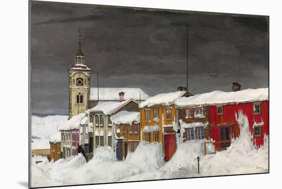 Street in Roros in Winter, 1903 (Oil on Canvas)-Harald Oscar Sohlberg-Mounted Giclee Print