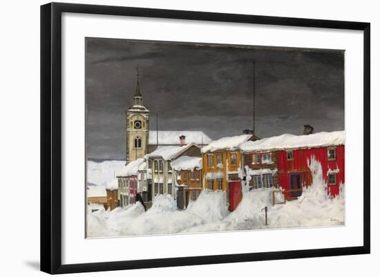 Street in Roros in Winter, 1903 (Oil on Canvas)-Harald Oscar Sohlberg-Framed Giclee Print