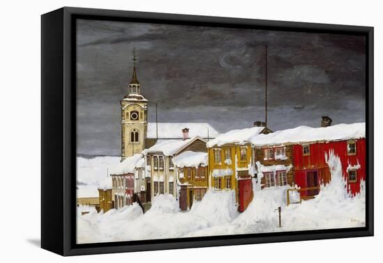 Street in Røros in Winter-Harald Sohlberg-Framed Stretched Canvas