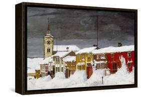 Street in Røros in Winter-Harald Sohlberg-Framed Stretched Canvas