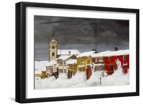 Street in Røros in Winter-Harald Sohlberg-Framed Giclee Print