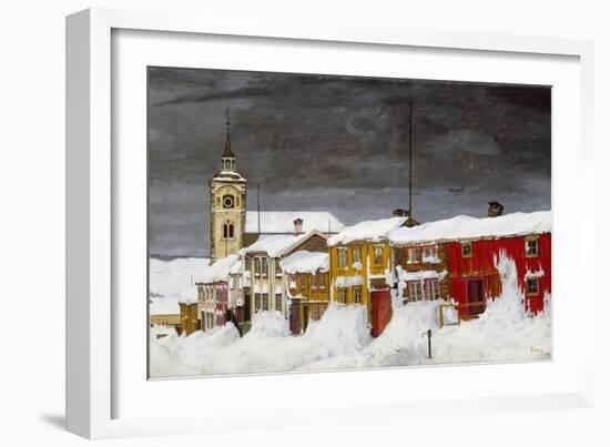 Street in Røros in Winter-Harald Sohlberg-Framed Giclee Print