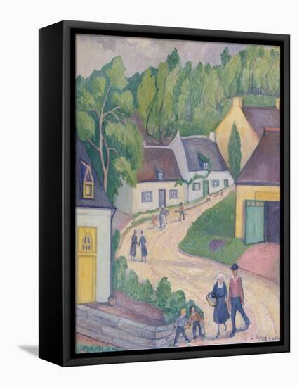 Street in St. Nicolas-du-Pelem, Brittany, c.1933-Stanislawa de Karlowska-Framed Stretched Canvas