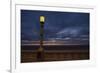 Street lamp against dramatic sky at dusk, Seaside, Oregon, USA-Panoramic Images-Framed Photographic Print