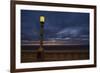 Street lamp against dramatic sky at dusk, Seaside, Oregon, USA-Panoramic Images-Framed Photographic Print