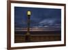 Street lamp against dramatic sky at dusk, Seaside, Oregon, USA-Panoramic Images-Framed Photographic Print