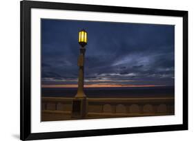 Street lamp against dramatic sky at dusk, Seaside, Oregon, USA-Panoramic Images-Framed Photographic Print