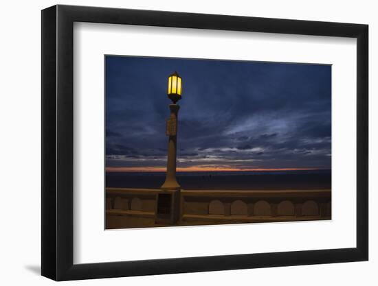 Street lamp against dramatic sky at dusk, Seaside, Oregon, USA-Panoramic Images-Framed Photographic Print