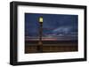 Street lamp against dramatic sky at dusk, Seaside, Oregon, USA-Panoramic Images-Framed Photographic Print