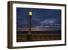 Street lamp against dramatic sky at dusk, Seaside, Oregon, USA-Panoramic Images-Framed Photographic Print