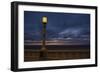 Street lamp against dramatic sky at dusk, Seaside, Oregon, USA-Panoramic Images-Framed Photographic Print