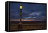 Street lamp against dramatic sky at dusk, Seaside, Oregon, USA-Panoramic Images-Framed Stretched Canvas