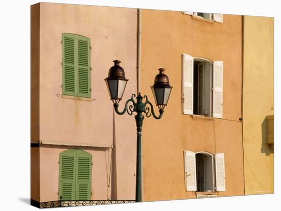 Street Lamp and Windows, St. Tropez, Cote d'Azur, Provence, France, Europe-John Miller-Stretched Canvas