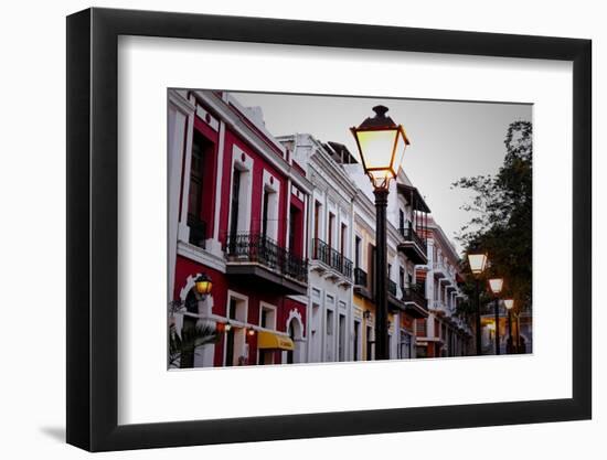 Street Lamps And Facades, Old San Juan, Pr-George Oze-Framed Photographic Print