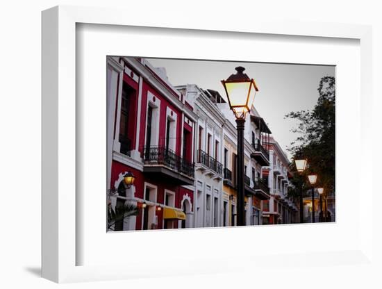 Street Lamps And Facades, Old San Juan, Pr-George Oze-Framed Photographic Print