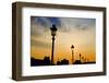 Street lamps at sunset, Louvre Museum, Paris, France-Russ Bishop-Framed Photographic Print