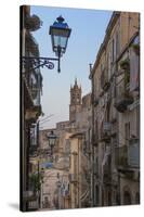 Street lanterns and houses in the typical alleys of the old town, Caltagirone, Province of Catania,-Roberto Moiola-Stretched Canvas