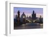 Street lanterns and old statues frame the historical buildings on Charles Bridge at dawn, UNESCO Wo-Roberto Moiola-Framed Photographic Print