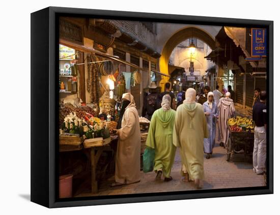 Street Life on Talaa Kbira in the Old Medina of Fes, Morocco-Julian Love-Framed Stretched Canvas